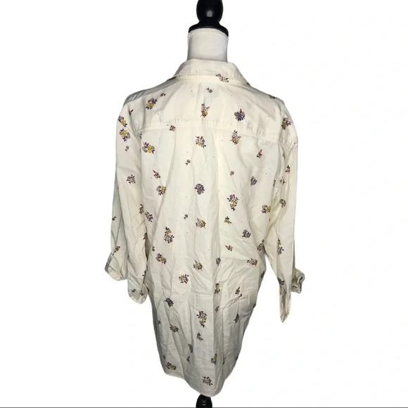 ROOTS Floral Print Button Up Collard Long Sleeve Blouse - Picture 3 of 6